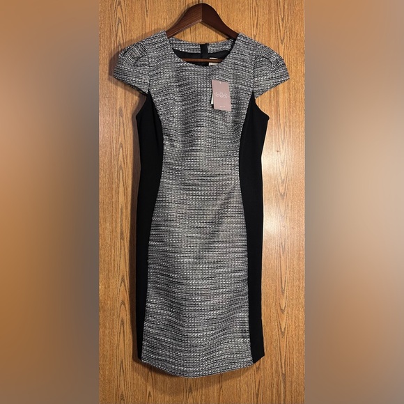 Anthropologie Moulinette Soeurs Grisaille Metallic Tweed Sheath Black Motif Midi - Picture 2 of 9